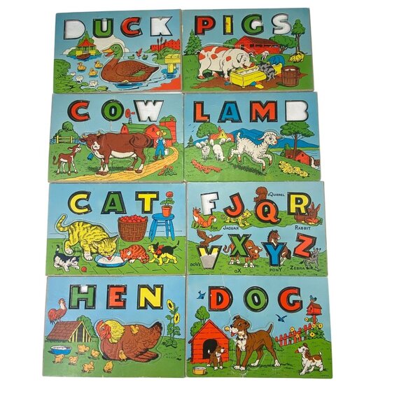Other - Vintage Animal Alphabet Puzzle Cards Lot of 8 AS IS